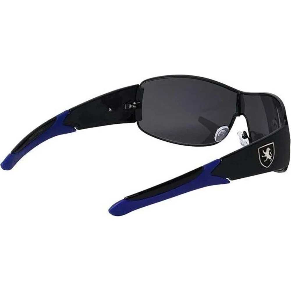Sunglasses Men Sports UV400 Protection Single Lens Metal Khan Blue Dark Lens New